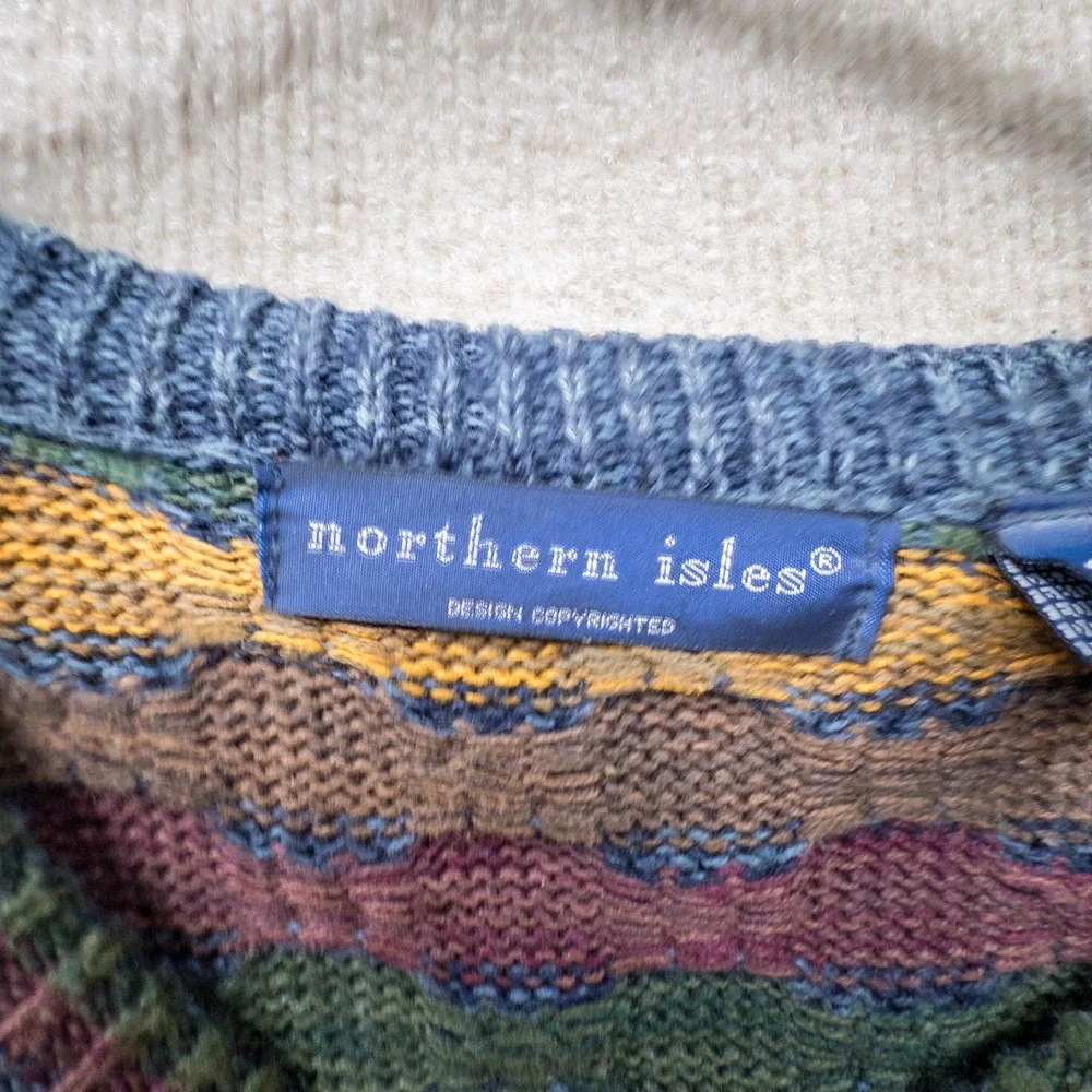 Northern Isles Mens XXL Sweater Midnight Navy Mix Geometric Knit Cotton Blend